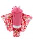 七五三 3歳女の子用被布[南明奈]ピンクの耳付きフード(着物)クリームにバラとハートNo.89V